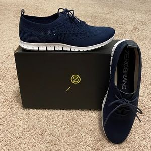 Cole Haan Zerogrand Stitchlite Oxford Shoes Marine Blue Knit 8.5 NIB